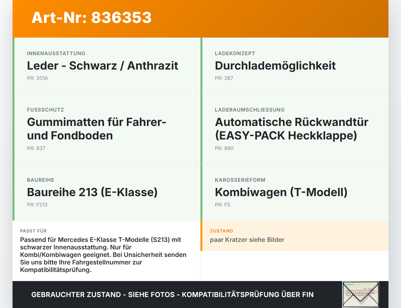Mercedes S213 E220d 17-21 Kombi Kofferraummatte Kofferraum Gummimatte Mercedes S213 E220d 17-21 30.03.2017... Vorschau 3