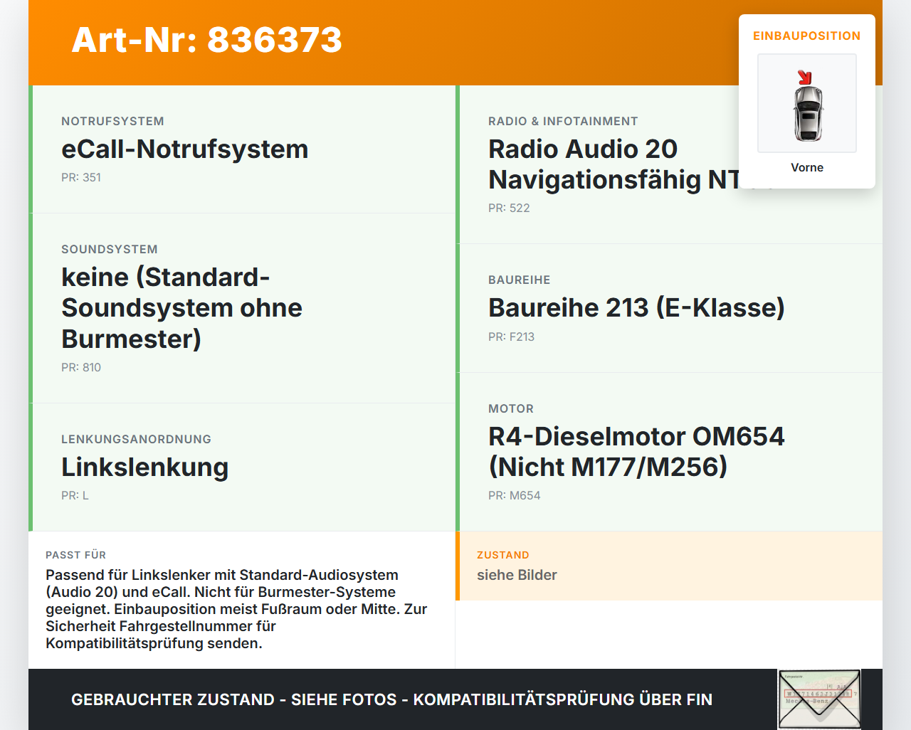 Mercedes S213 E220d 17-21 Lautsprecher Vorne Mitte Mercedes S213 E220d 17-21 30.03.2017 A2059053414 17046.02757.101... Vorschau 3