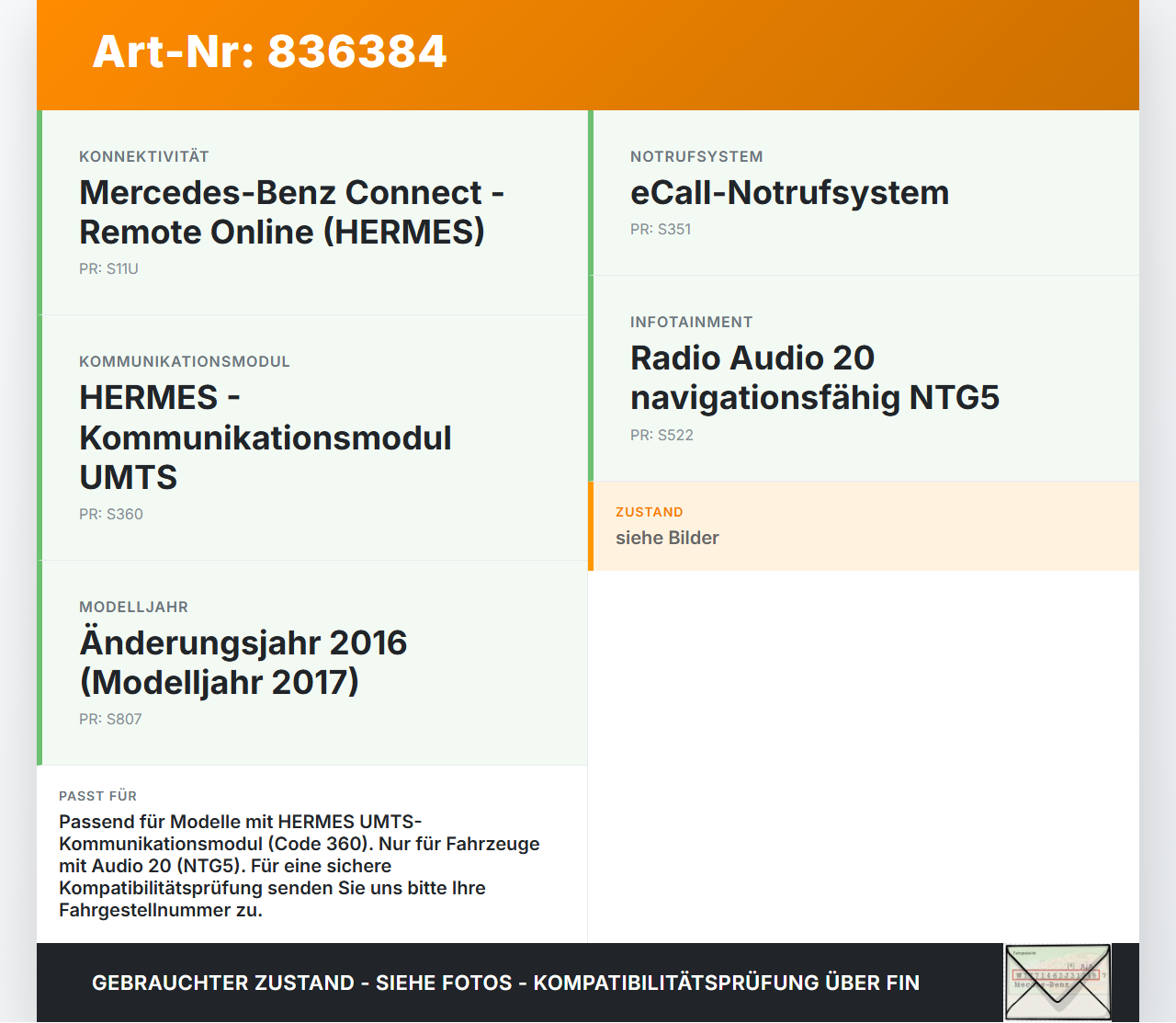 Mercedes S213 E220d 17-21 Steuergerät ECU Modul SG UMTS Mercedes S213 E220d 17-21 30.03.2017 A2139008013 gebraucht Vorschau 3