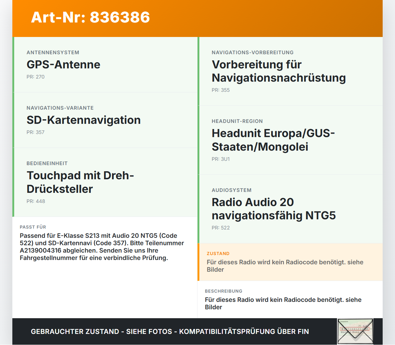 Mercedes S213 E220d 17-21 Navigationssystem Navi A-Entry GPS Modul Mercedes S213 E220d 17-21 30.03.2017 A2139004316... Vorschau 3