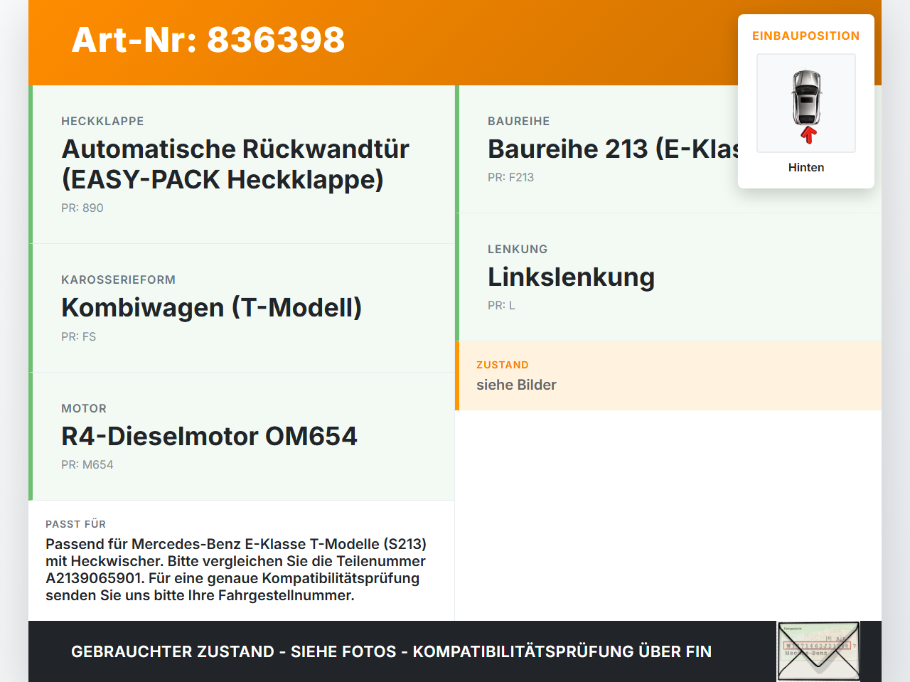 Mercedes S213 E220d 17-21 Kombi Wischermotor Hinten Heckwischermotor Mercedes S213 E220d 17-21 30.03.2017... Vorschau 3