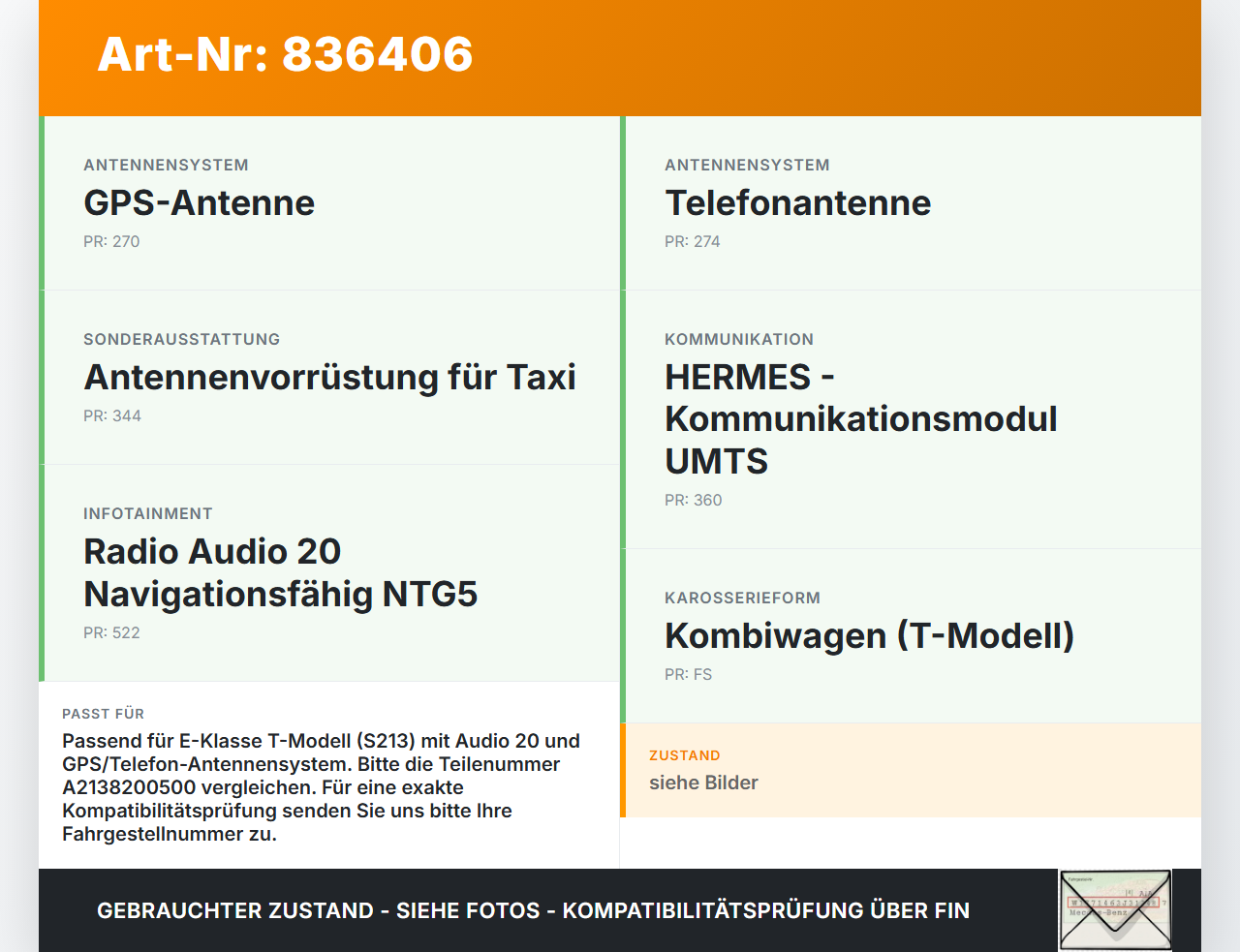 Mercedes S213 E220d 17-21 Antennenverstärker Weiche Suppression Filter Mercedes S213 E220d 17-21 30.03.2017... Vorschau 3