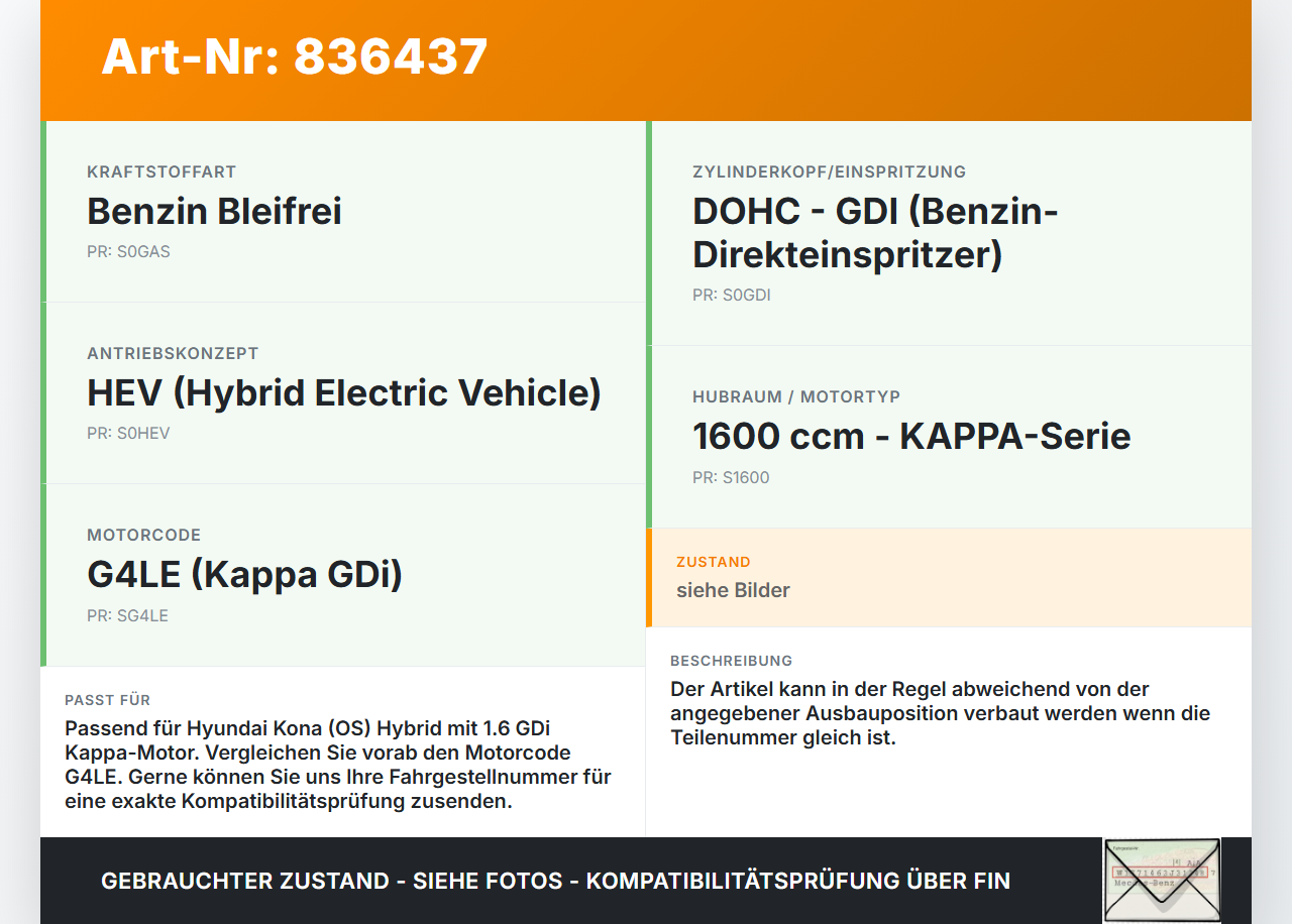 Hyundai Kona Hybr I OS 17-20 Hybrid GDi 1,6 77KW Zündspule Zyl.2 Hyundai Kona Hybr I OS 17-20 26.06.2020 2730103HA0... Vorschau 3