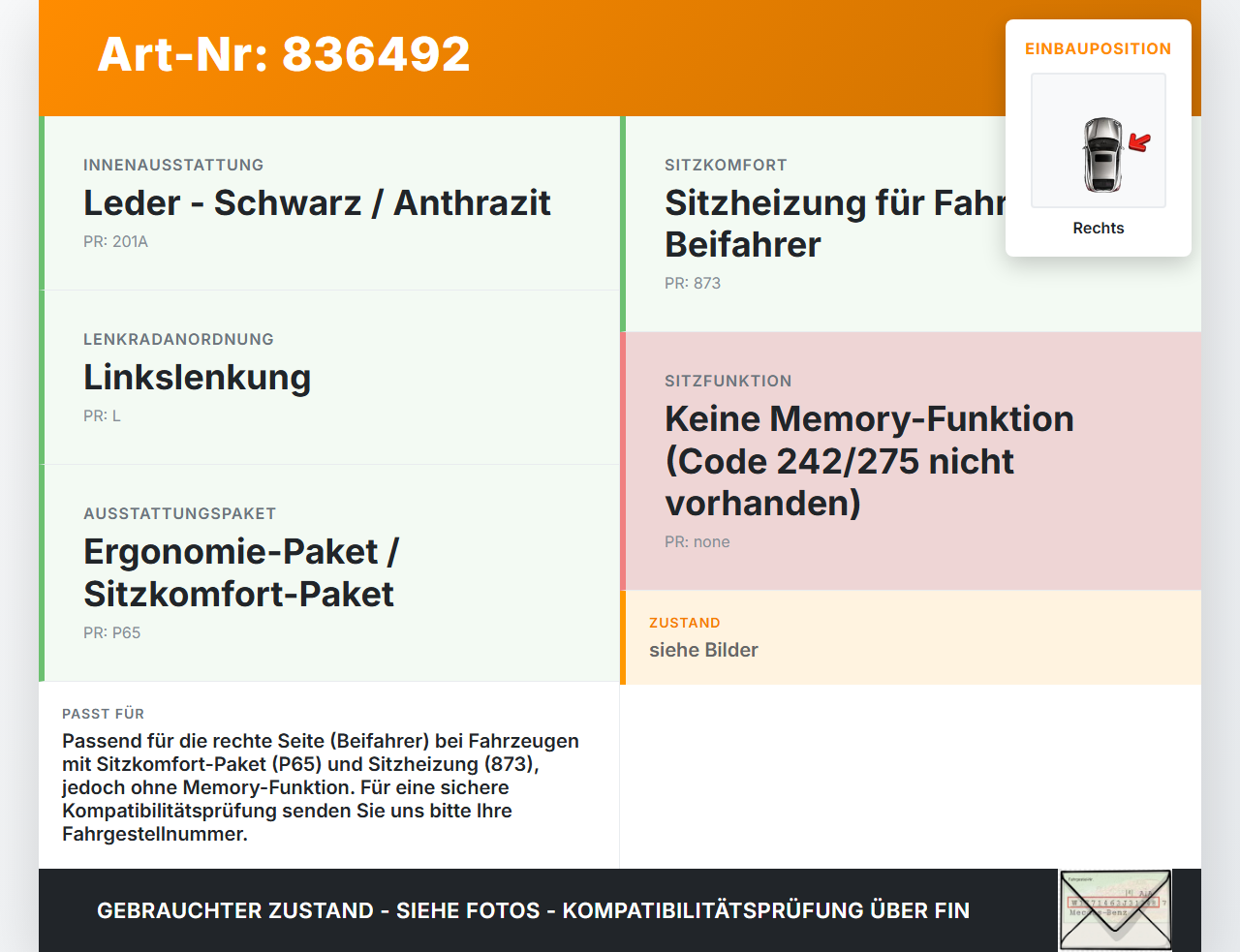 Mercedes S213 E220d 17-21 Schalter Rechts für Sitzverstellung Mercedes S213 E220d 17-21 30.03.2017 A2059052802... Vorschau 3