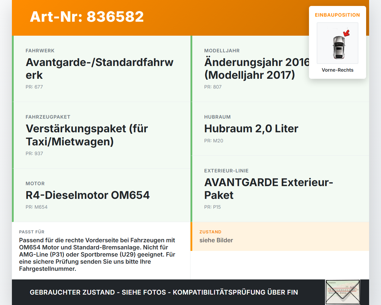 Mercedes S213 E220d 17-21 CDI 2,0 143KW Bremssattel Bremszange Vorne Rechts Mercedes S213 E220d 17-21 30.03.2017... Vorschau 3