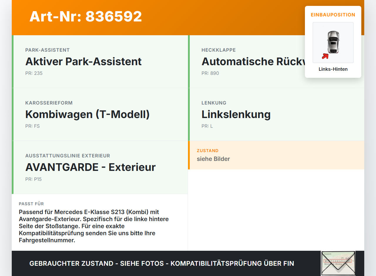 Mercedes S213 E220d 17-21 Kombi Halter Träger Aufnahme Führung für Stoßstange Links Hinten Mercedes S213 E220d... Vorschau 3
