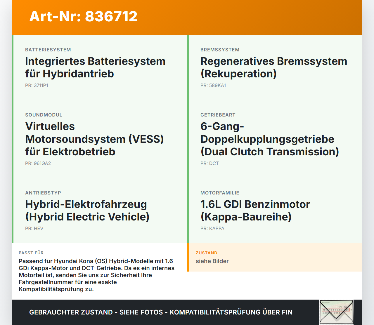 Hyundai Kona Hybr I OS 17-20 Hybrid GDi 1,6 77KW Stator für Elektromotor Hyundai Kona Hybr I OS 17-20 26.06.2020... Vorschau 3