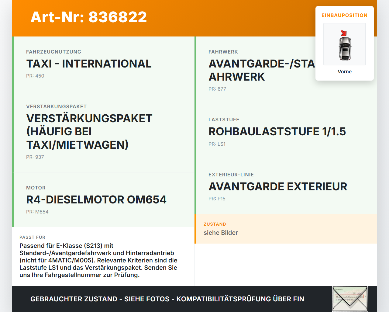 Mercedes S213 E220d 17-21 Stabilisator Stabi Vorne Mercedes S213 E220d 17-21 30.03.2017 A2053232700 gebraucht Vorschau 3