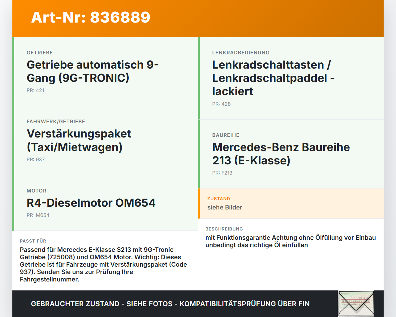 Mercedes S213 E220d 17-21 CDI 2,0 143KW 725008 Automatikgetriebe Getriebe ohne Wandler Mercedes S213 E220d 17-21... Vorschau 3