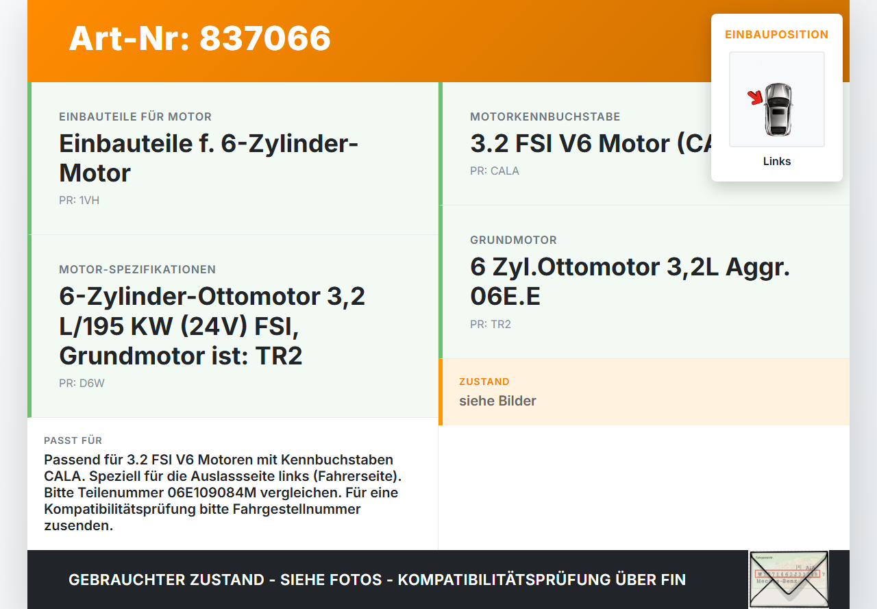 Audi A5 8T 07-12 FSI 3,2 195KW CALA Nockenwellenversteller Auslass Links Audi A5 8T 07-12 25.10.2007 06E109084M... Vorschau 3