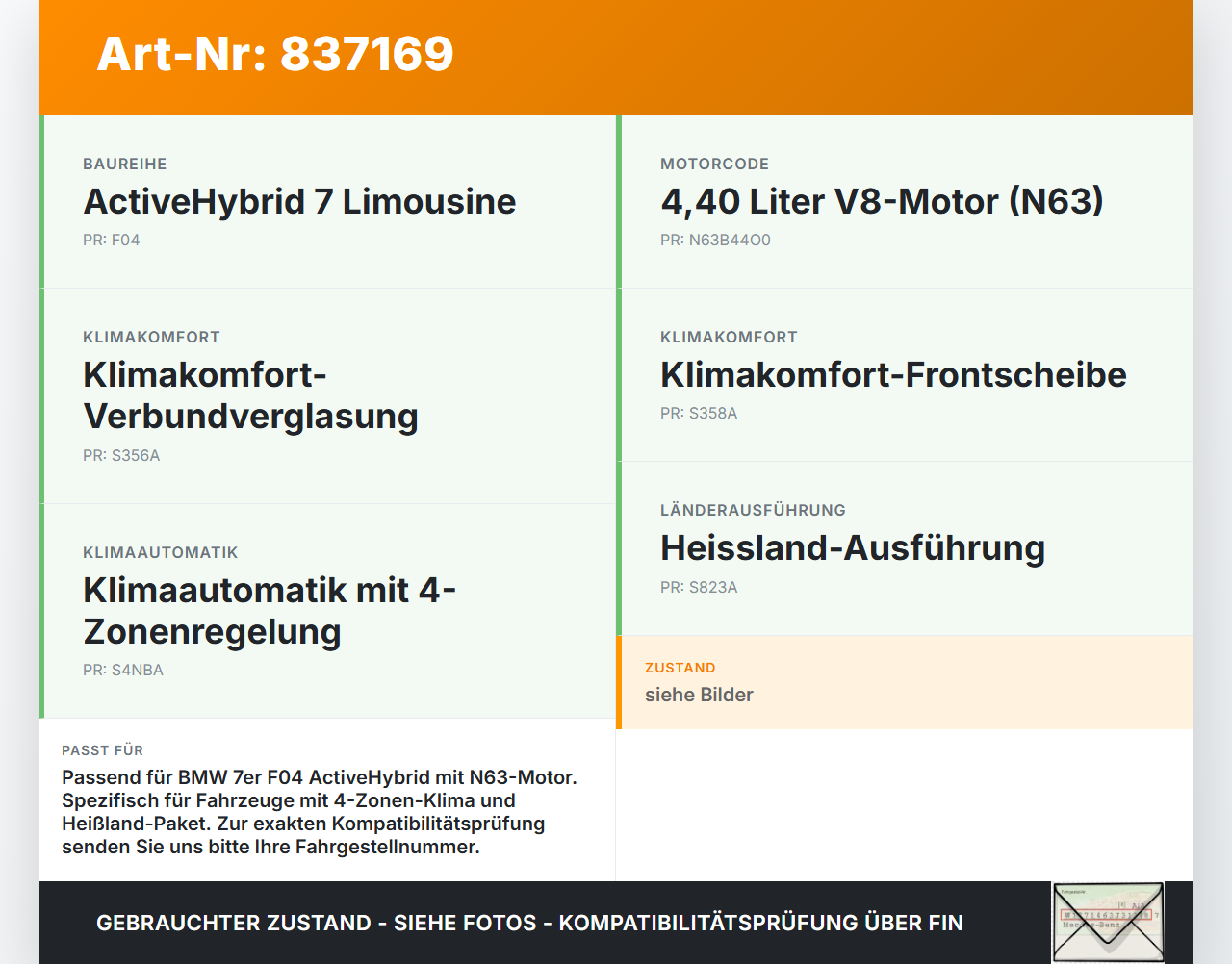 BMW F01 F04 7er AH7 08-12 Kondensator Klimakühler AC BMW F01 F04 7er AH7 08-12 01.06.2011 9109724 64509109724... Vorschau 3