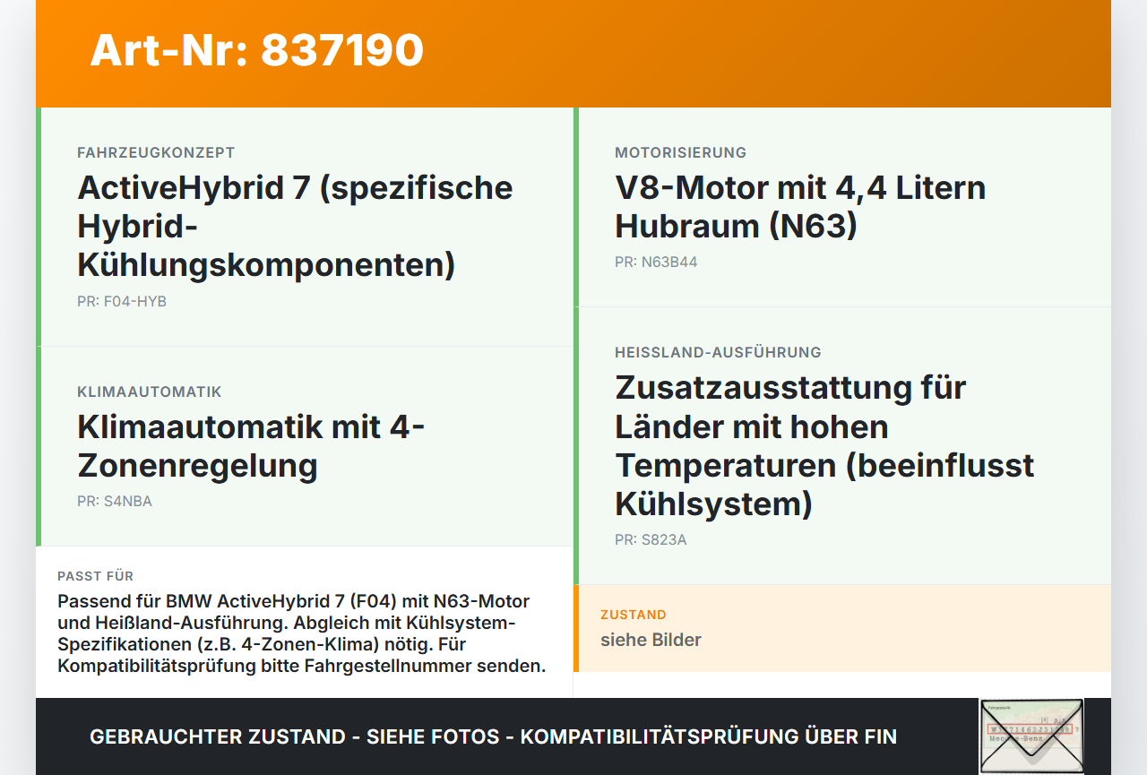 BMW F01 F04 7er AH7 08-12 Hybrid 4,4 330KW Träger Verkleidung für Lüfter Lüfterzarge BMW F01 F04 7er AH7 08-12... Vorschau 3
