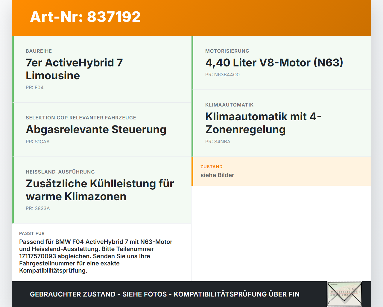 BMW F01 F04 7er AH7 08-12 Hybrid 4,4 330KW Ladeluftkühler Kühler BMW F01 F04 7er AH7 08-12 01.06.2011 17117570093... Vorschau 3
