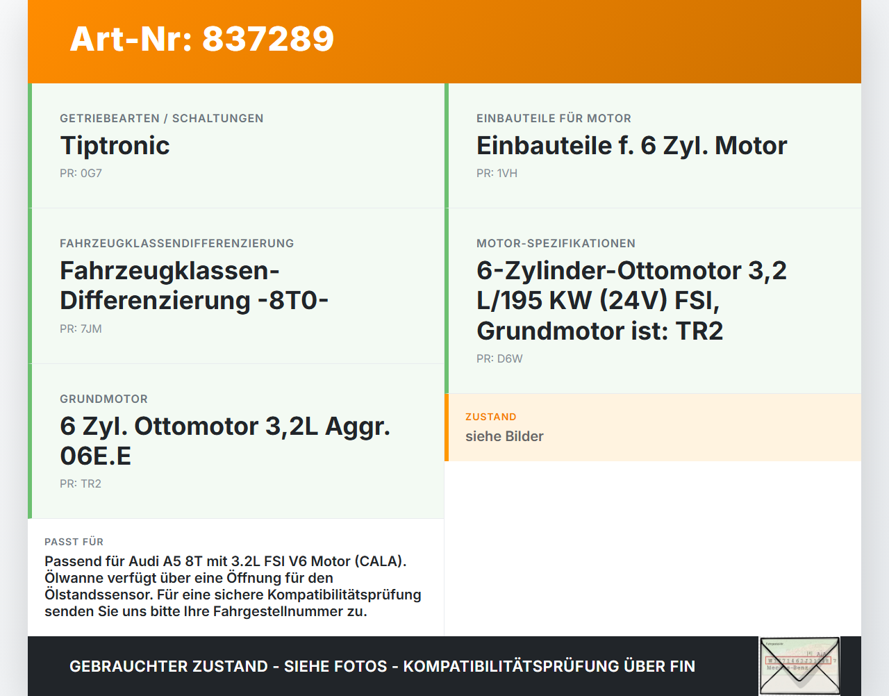 Audi A5 8T 07-12 FSI 3,2 195KW CALA Oberteil für Ölwanne Motorwanne Audi A5 8T 07-12 25.10.2007 06E103601K gebraucht Vorschau 3