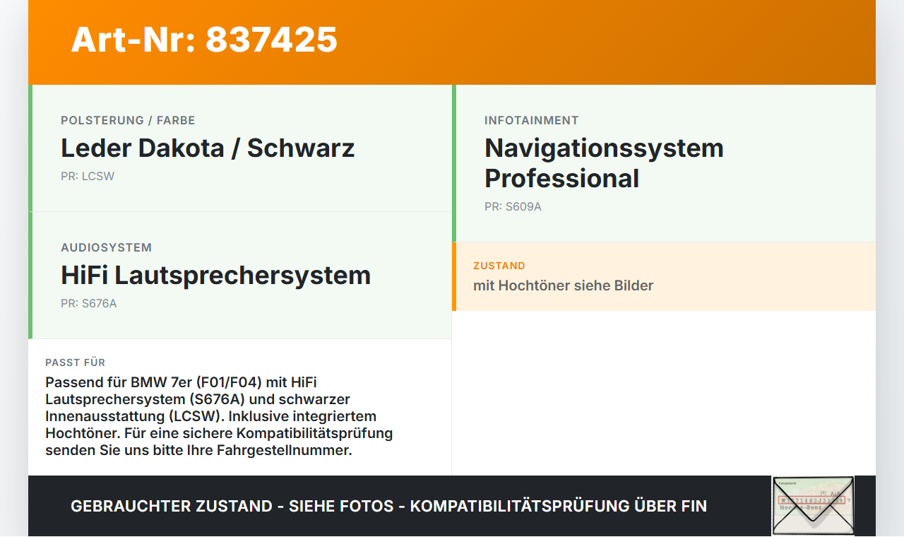 BMW F01 F04 7er AH7 08-12 Stufenheck Blende Innen Abdeckung für Center Lautsprecher BMW F01 F04 7er AH7 08-12... Vorschau 3