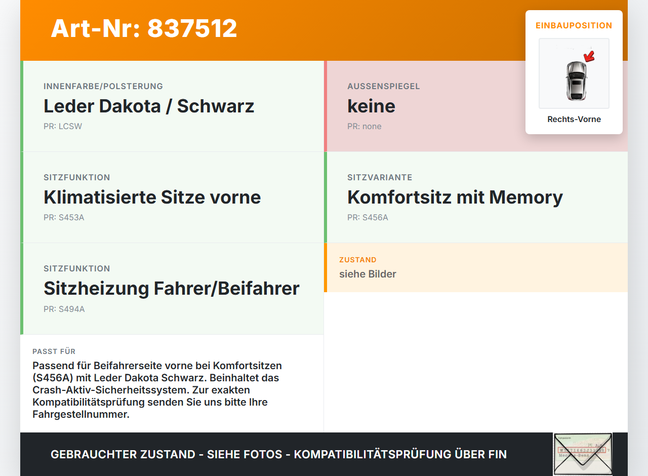 BMW F01 F04 7er AH7 08-12 Stufenheck Leder Kopfstütze für Beifahrer Sitz Rechts Vorne Crash Aktiv BMW F01 F04 7er... Vorschau 3