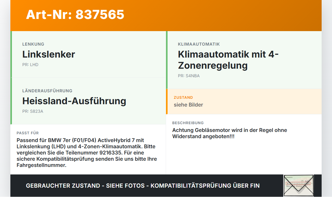 BMW F01 F04 7er AH7 08-12 Gebläsemotor Lüftermotor Heizungsgebläse BMW F01 F04 7er AH7 08-12 01.06.2011 9248171... Vorschau 3
