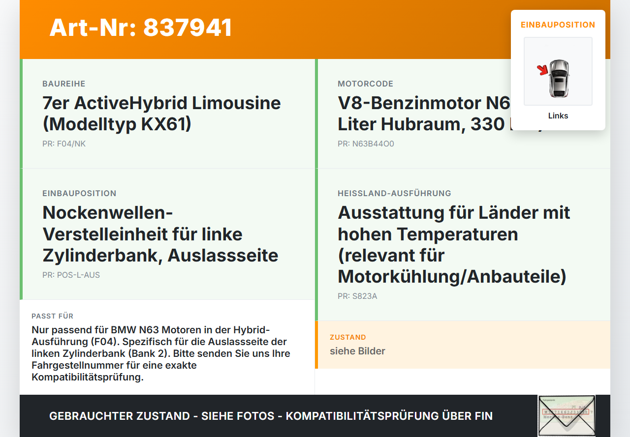 BMW F01 F04 7er AH7 08-12 Hybrid 4,4 330KW N63B44A Rad Nockenwellenverstellung Nockenwelle Verstellung Links... Vorschau 3
