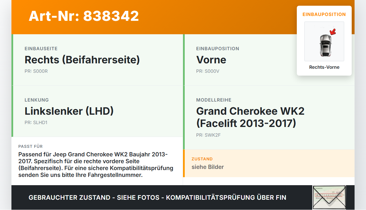 Jeep Grand Cherokee WK2 13-17 Wasserabweiser Wasserleitblech Rechts Vorne Jeep Grand Cherokee WK2 13-17 11.07.2014... Vorschau 3