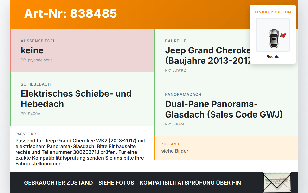Jeep Grand Cherokee WK2 13-17 Schiebedachmotor Rechts Jeep Grand Cherokee WK2 13-17 11.07.2014 30020271J gebraucht Vorschau 3