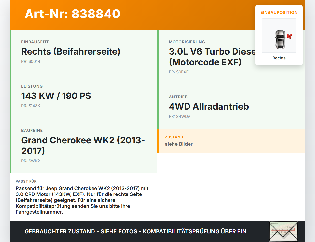 Jeep Grand Cherokee WK2 13-17 CRD 3,0 143KW EXF Abgaskrümmer Rechts Jeep Grand Cherokee WK2 13-17 11.07.2014... Vorschau 3