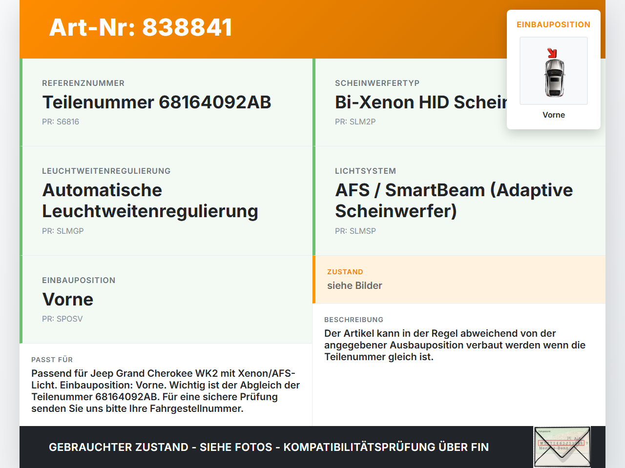 Jeep Grand Cherokee WK2 13-17 Niveausensor Xenon LWR Sensor Neigung Vorne Jeep Grand Cherokee WK2 13-17 11.07.2014... Vorschau 3