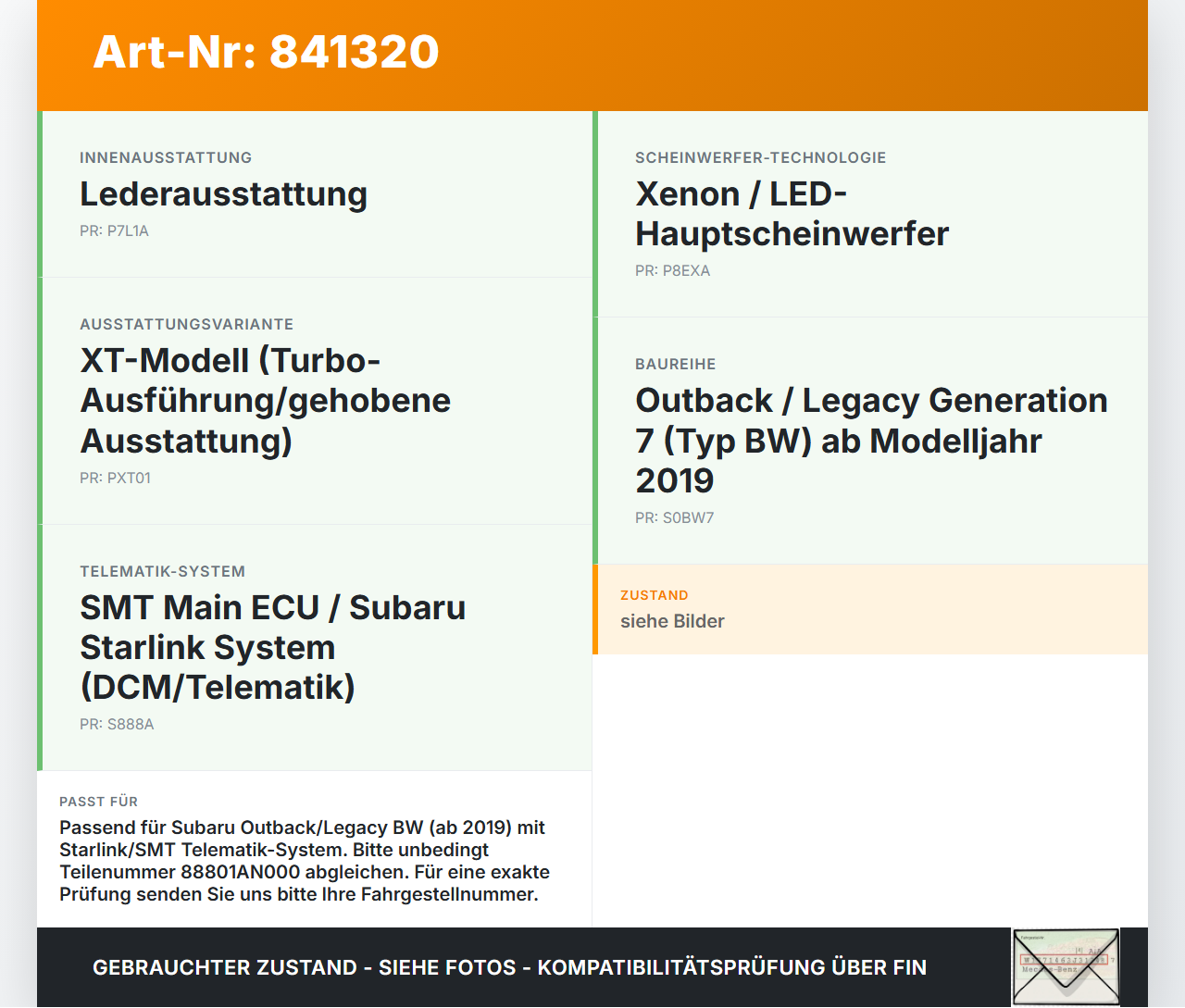 Subaru Outback Legacy 7 VII BW 19-22 SMT MAIN ECU ASSY SG Steuergerät Subaru Outback Legacy 7 VII BW 19-22... Vorschau 3