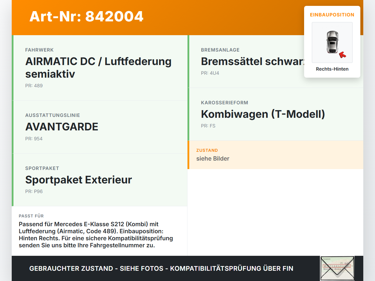 Mercedes S212 E350d 13-16 Kombi CDI 3,0 170KW Achsschenkel Radnabe mit ABS Rechts Hinten Mercedes S212 E350d 13-16... Vorschau 3