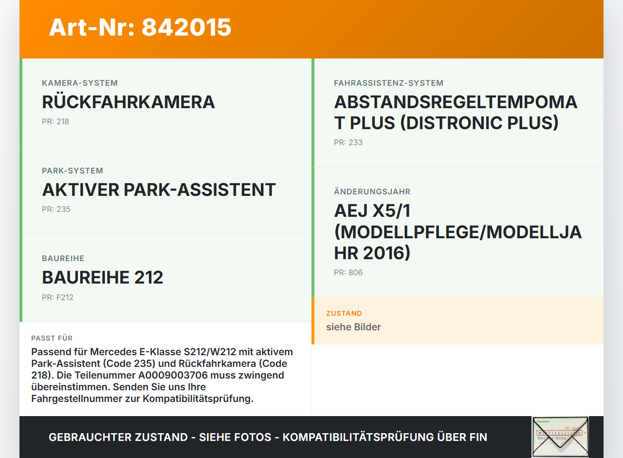 Mercedes S212 E350d 13-16 Steuergerät SG Modul PARK Mercedes S212 E350d 13-16 29.09.2015 A0009003706 gebraucht Vorschau 3