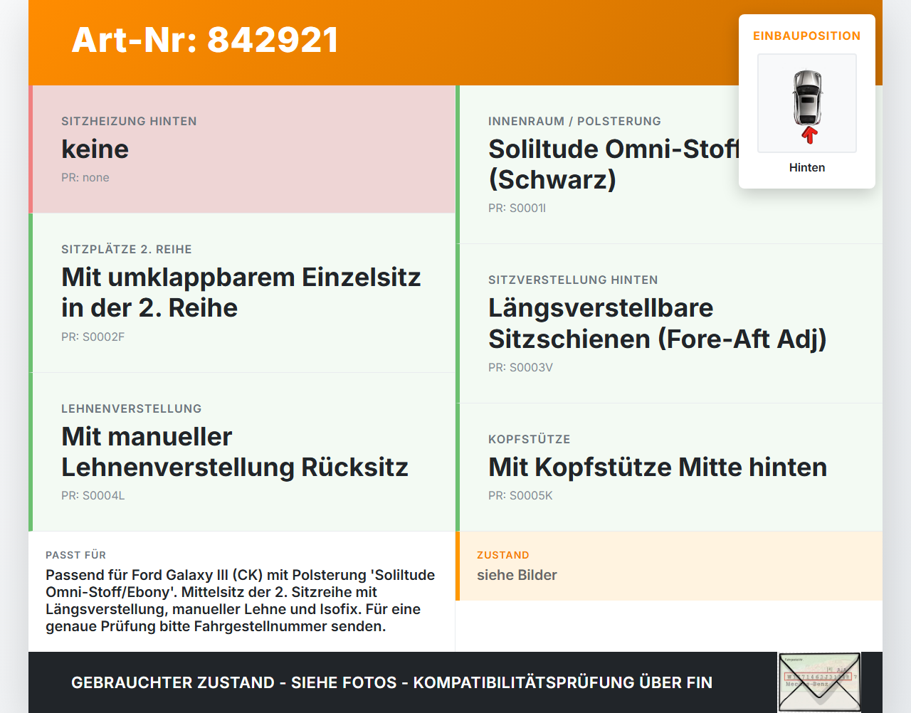 Galaxy III CK 15-19 Sitz Mitte Hinten Galaxy III CK 15-19 25.01.18 61835303 70024693 gebraucht Vorschau 3