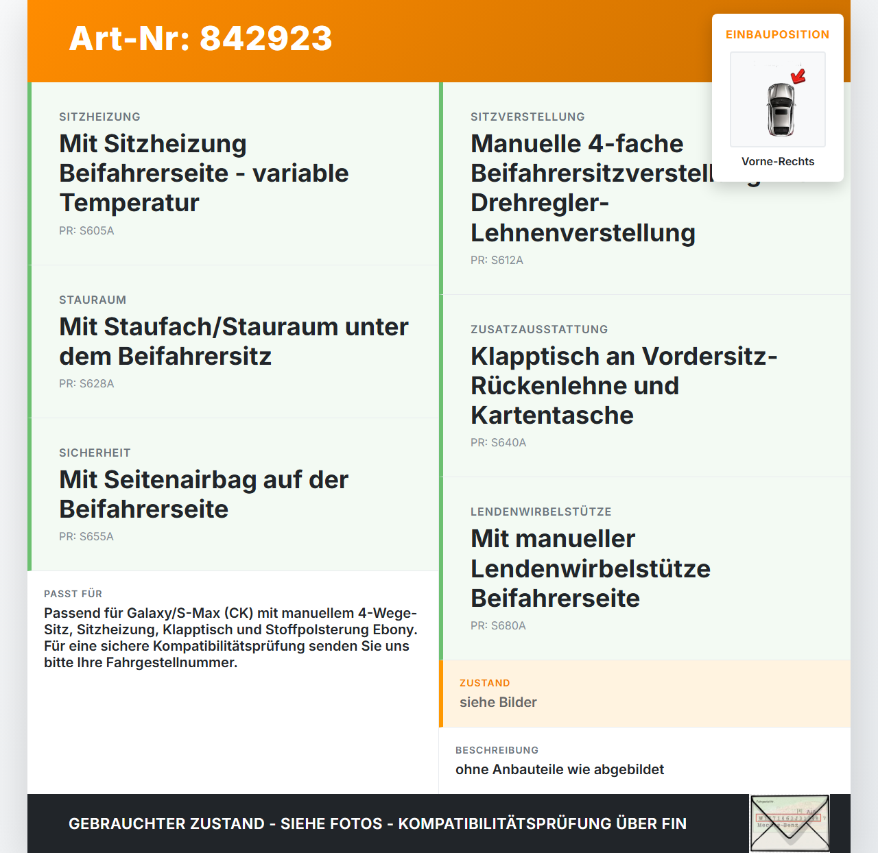Galaxy III CK 15-19  Beheizt Sitz Beifahrersitz Vorne Rechts Galaxy III CK 15-19 25.01.18 013370613 2A2298968 gebraucht Vorschau 3