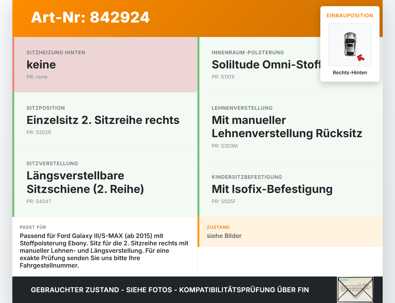 Galaxy III CK 15-19 Sitz Rechts Hinten Galaxy III CK 15-19 25.01.18 gebraucht Vorschau 3
