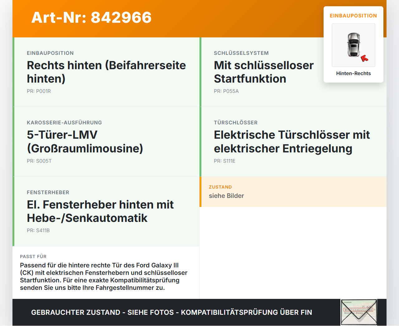 Galaxy III CK 15-19 Kabelbaum Leitungssatz für Tür und Fensterheber Hinten Rechts Galaxy III CK 15-19 25.01.18... Vorschau 3