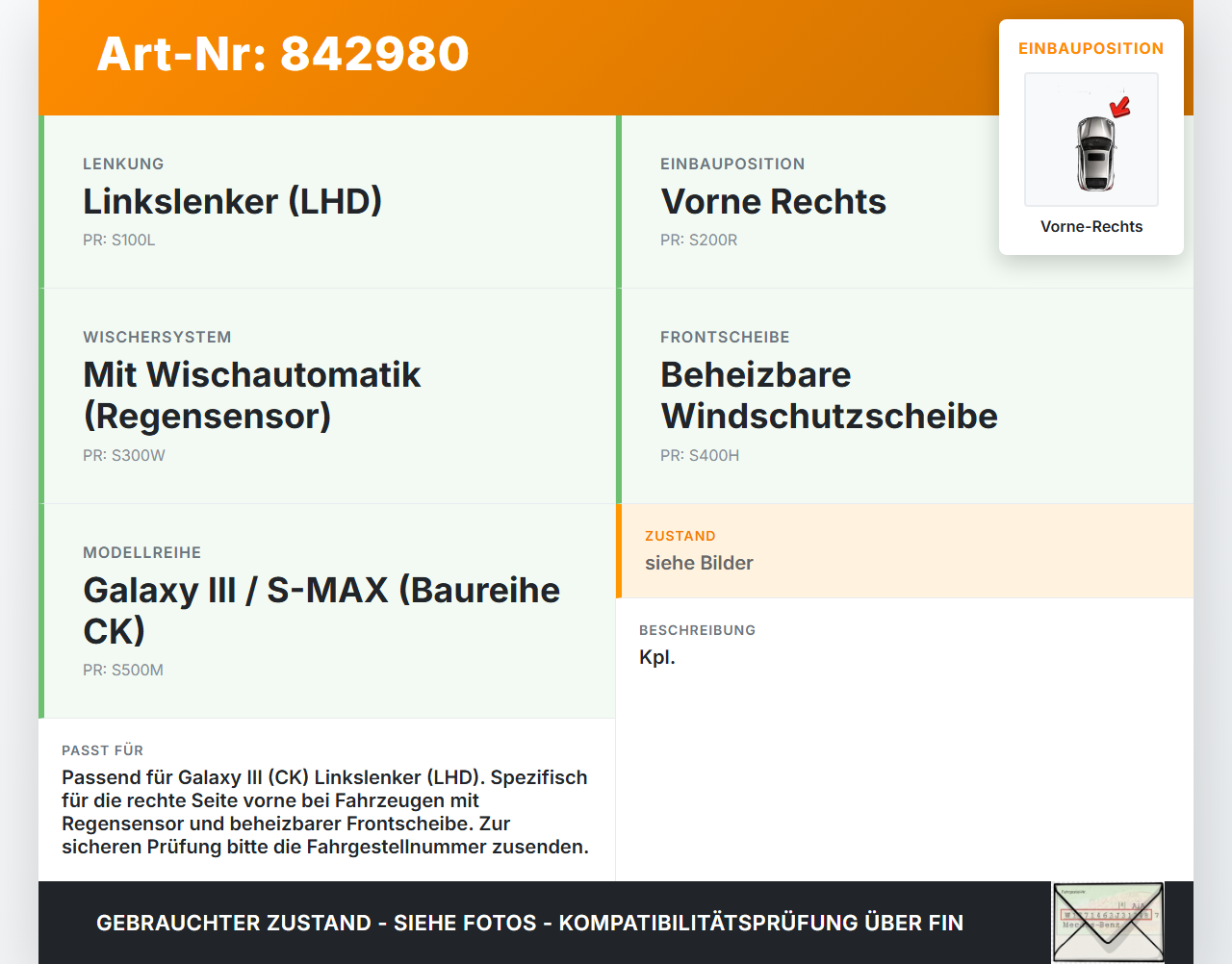 Galaxy III CK 15-19 Wischermotor m. Wischergestänge Vorne Rechts Galaxy III CK 15-19 25.01.18 W000075754 W000075744... Vorschau 3