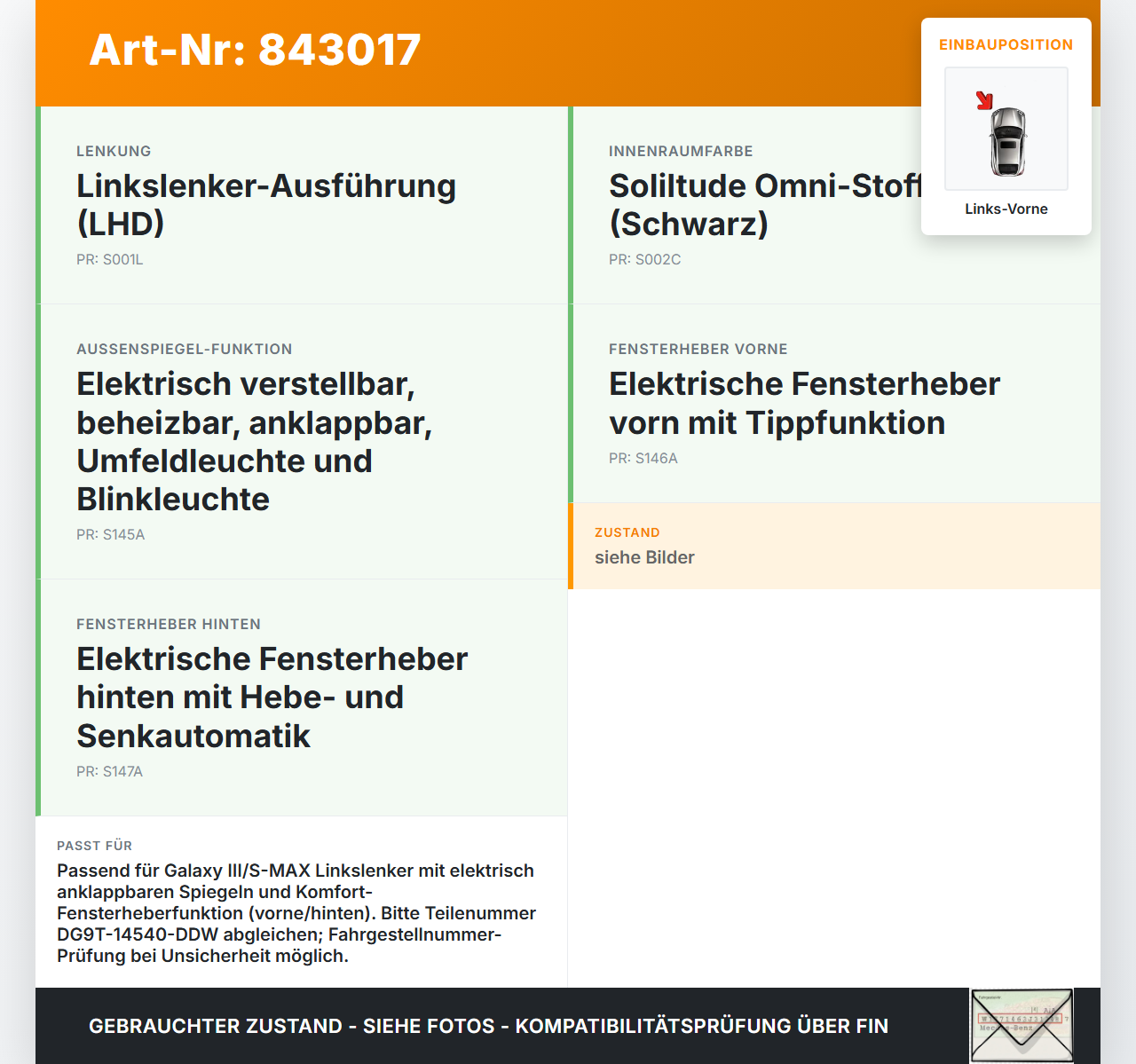 Galaxy III CK 15-19 Fensterheberschalter Schalter Links Vorne Galaxy III CK 15-19 25.01.18 DG9T-14540-DDW 20171208A... Vorschau 3