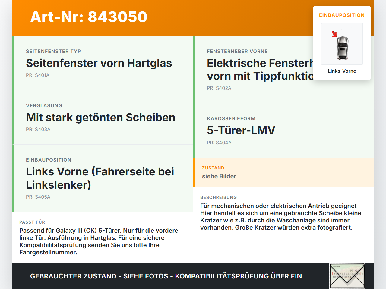 Galaxy III CK 15-19 Seitenscheibe LVK Fenster Türscheibe Links Vorne Galaxy III CK 15-19 25.01.18 EM2B-U21411-A... Vorschau 3