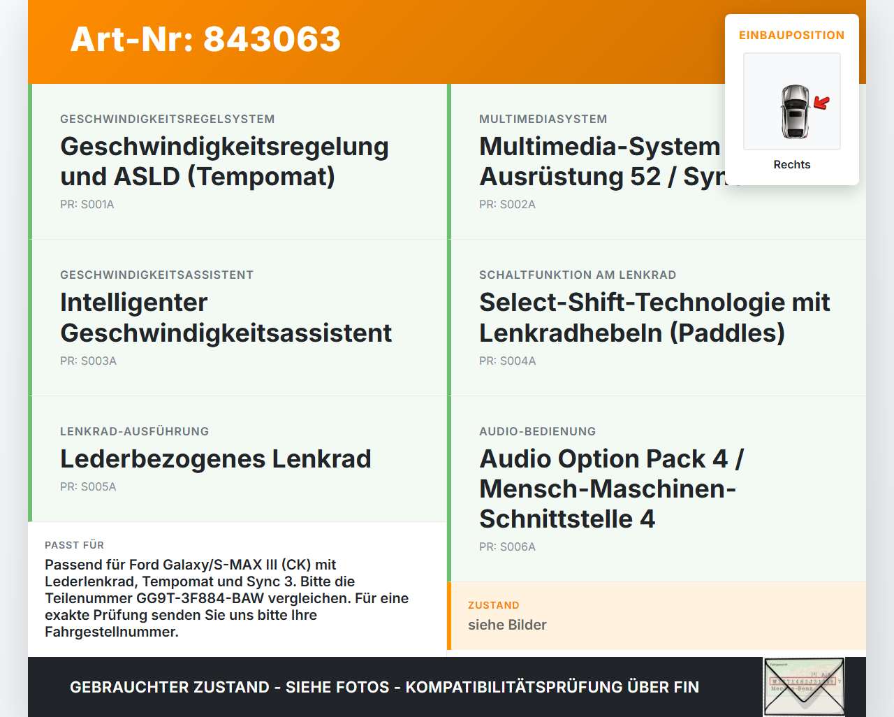 Galaxy III CK 15-19 Lenkradschalter Schalter für Lenkrad Rechts Plus Galaxy III CK 15-19 25.01.18 GG9T-3F884-BA3JA6... Vorschau 3