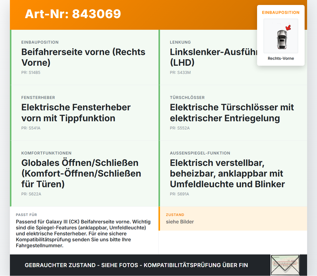 Galaxy III CK 15-19 Steuergerät ECU Modul SG für Beifahrer Tür Rechts Vorne Galaxy III CK 15-19 25.01.18... Vorschau 3