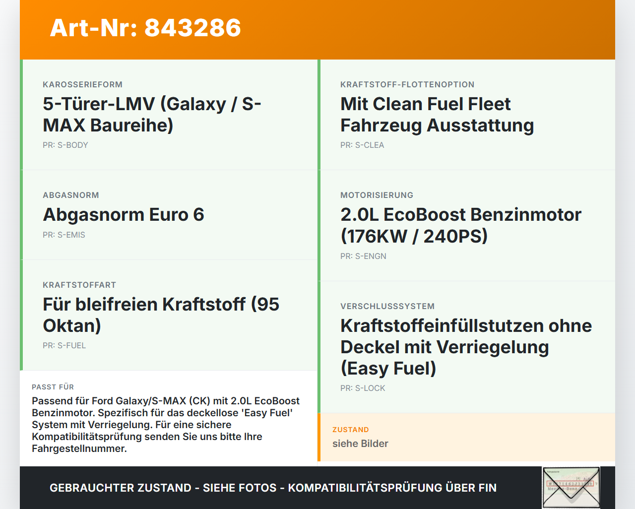 Galaxy III CK 15-19 2,0 176KW Tankstutzen Einfüllstutzen für Kraftstoff Galaxy III CK 15-19 25.01.18 E1G3-9034-AE... Vorschau 3