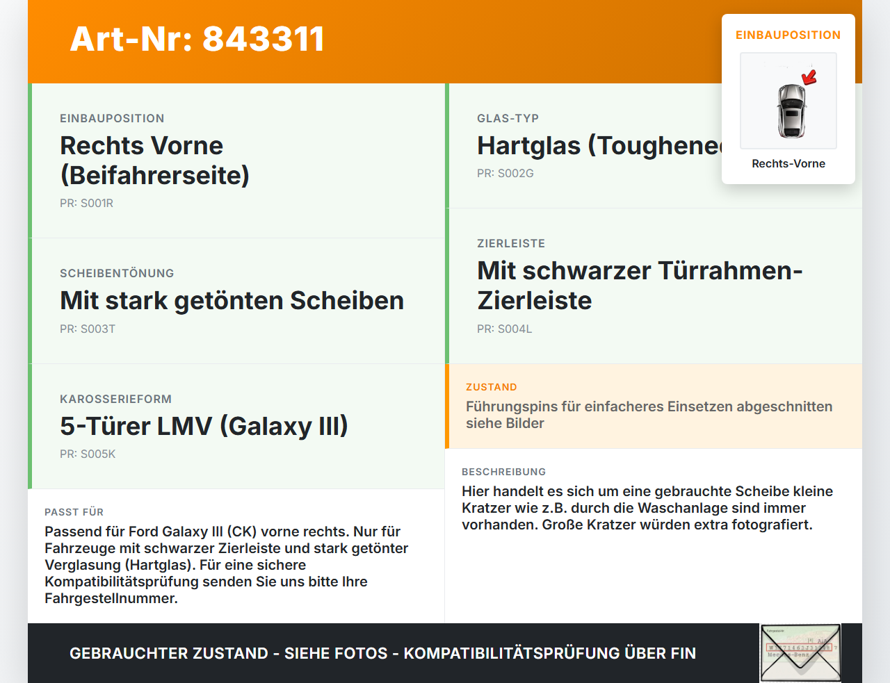 Galaxy III CK 15-19 Seitenscheibe Dreieck Türscheibe Rechts Vorne Galaxy III CK 15-19 25.01.18 EM2B-U29710-A... Vorschau 3