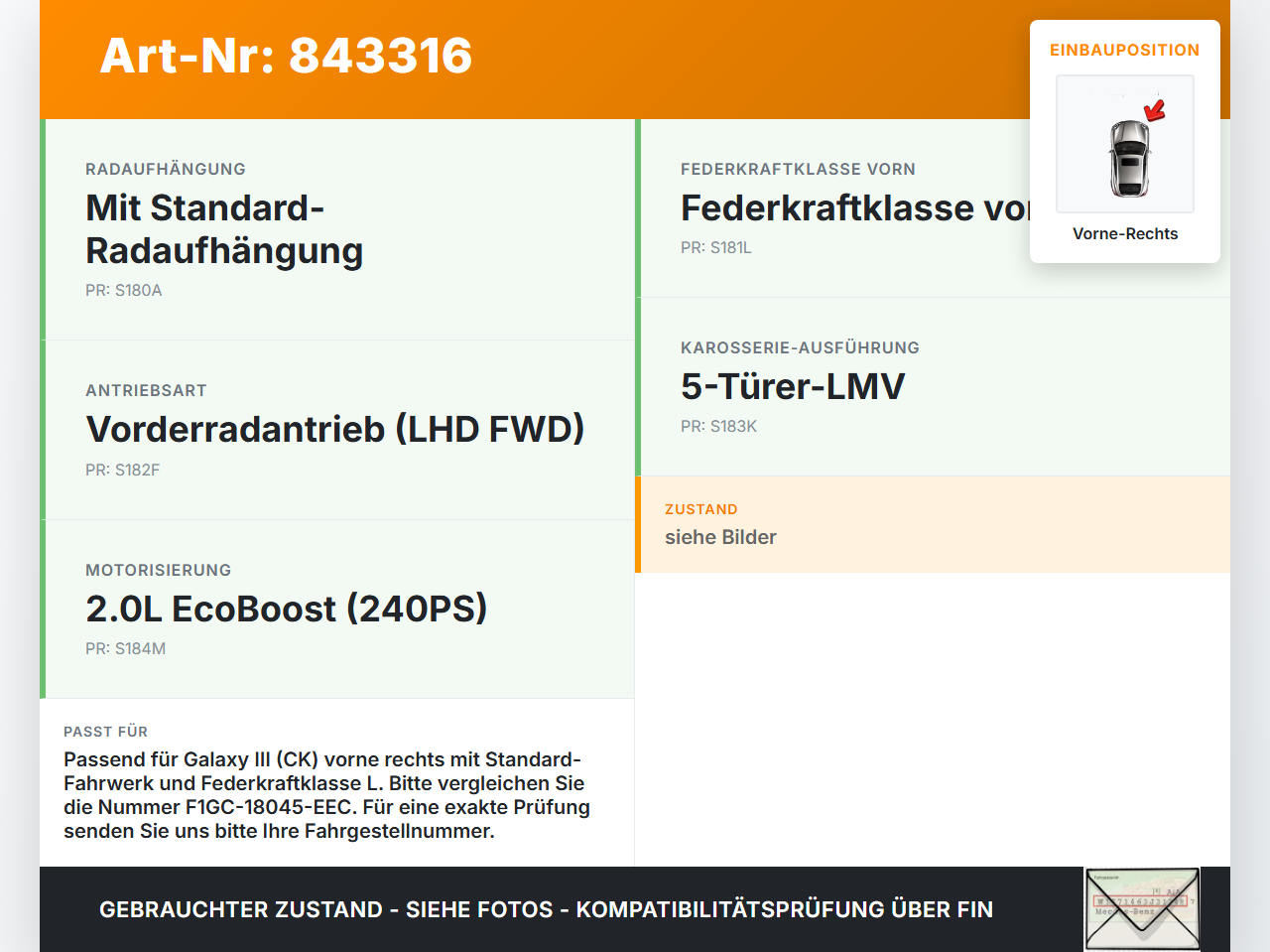 Galaxy III CK 15-19 Federbein Stossdämpfer Vorne Rechts Galaxy III CK 15-19 25.01.18 F1GC-18045-EEC E1GC-18045-EEC... Vorschau 3