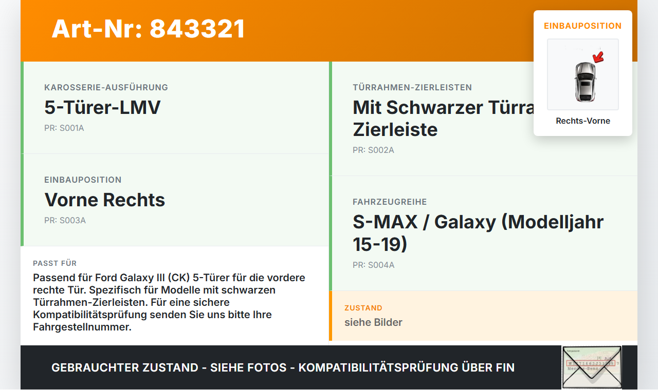 Galaxy III CK 15-19 Dichtung für Rahmen Tür Rechts Vorne Galaxy III CK 15-19 25.01.18 EM2B-U20708-AF 2086635 gebraucht Vorschau 3
