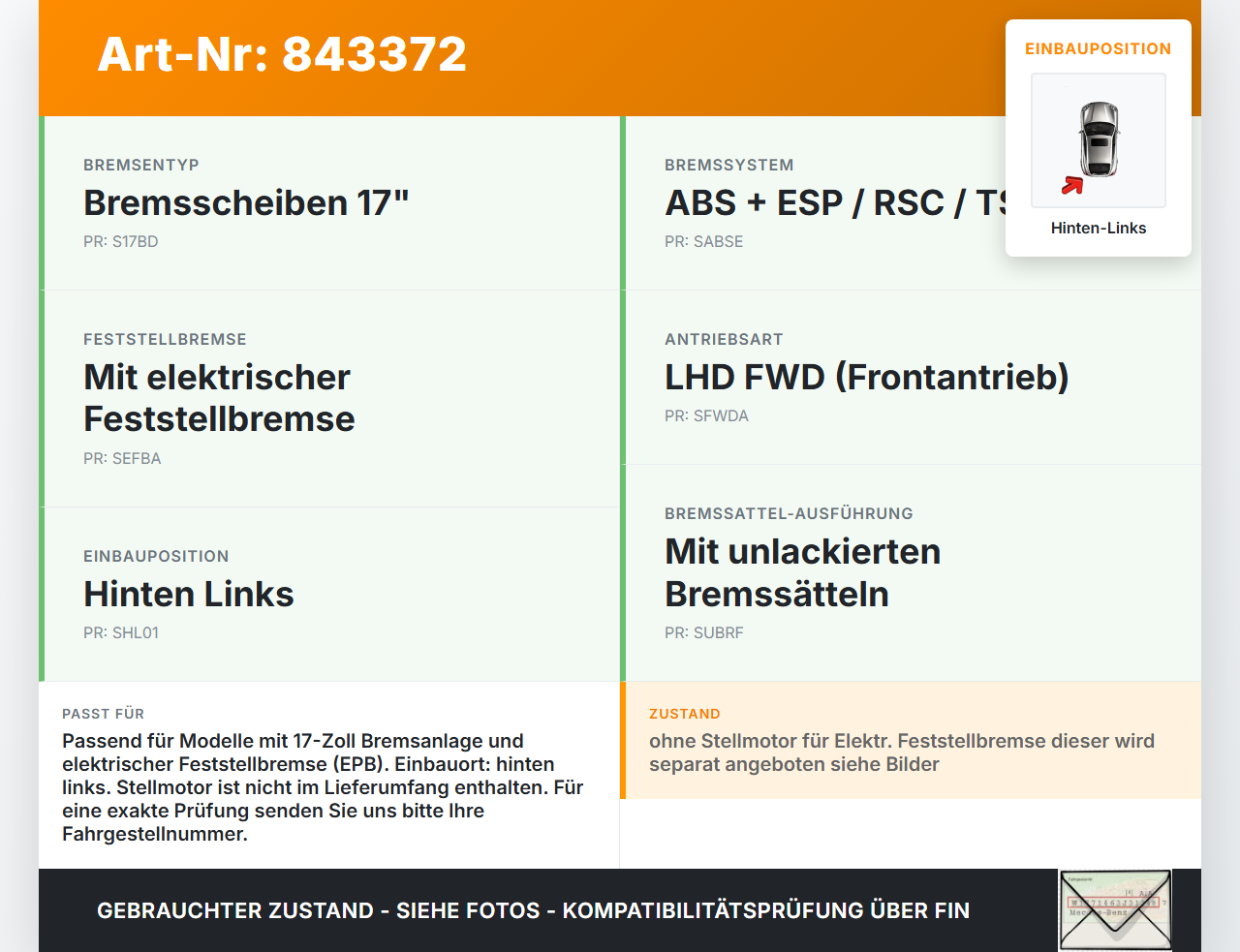 Galaxy III CK 15-19 2,0 176KW Bremssattel Bremszange Hinten Links Galaxy III CK 15-19 25.01.18 HG9C-2D253-AC... Vorschau 3