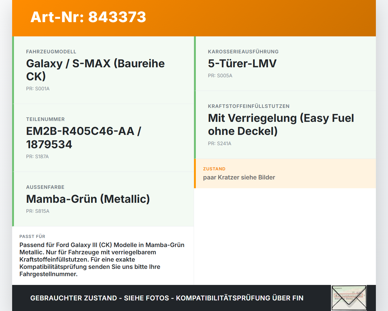 Galaxy III CK 15-19 Tankdeckel Tankklappe Galaxy III CK 15-19 25.01.18 EM2B-R405C46-AA EM2B-R405C46-BA 1879534 gebraucht Vorschau 3