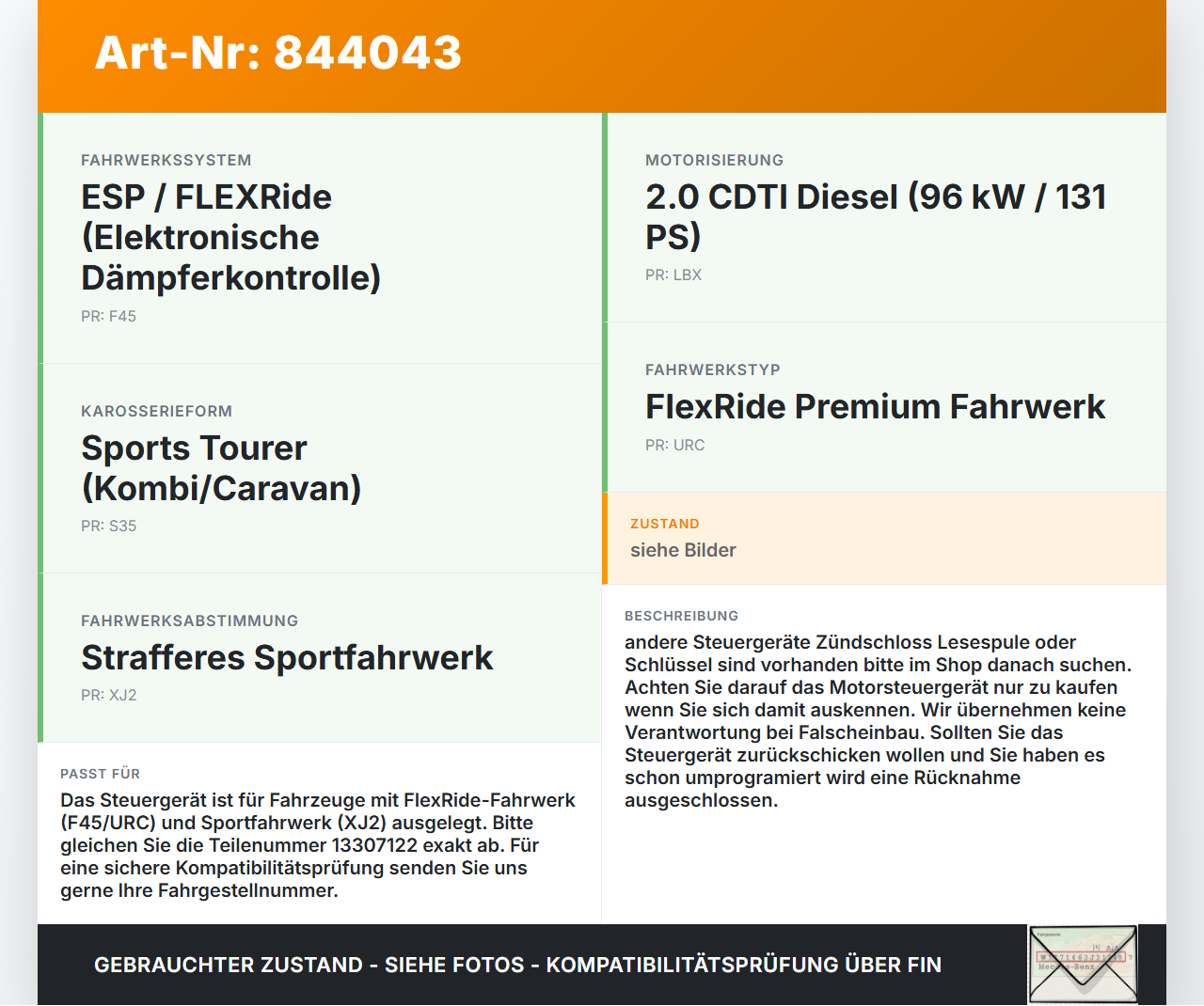 Opel Insignia A G09 08-13 CDTI 2,0 96KW Steuergerät ECU für Fahrwerk Opel Insignia A G09 08-13 29.12.2009 13307122... Vorschau 3