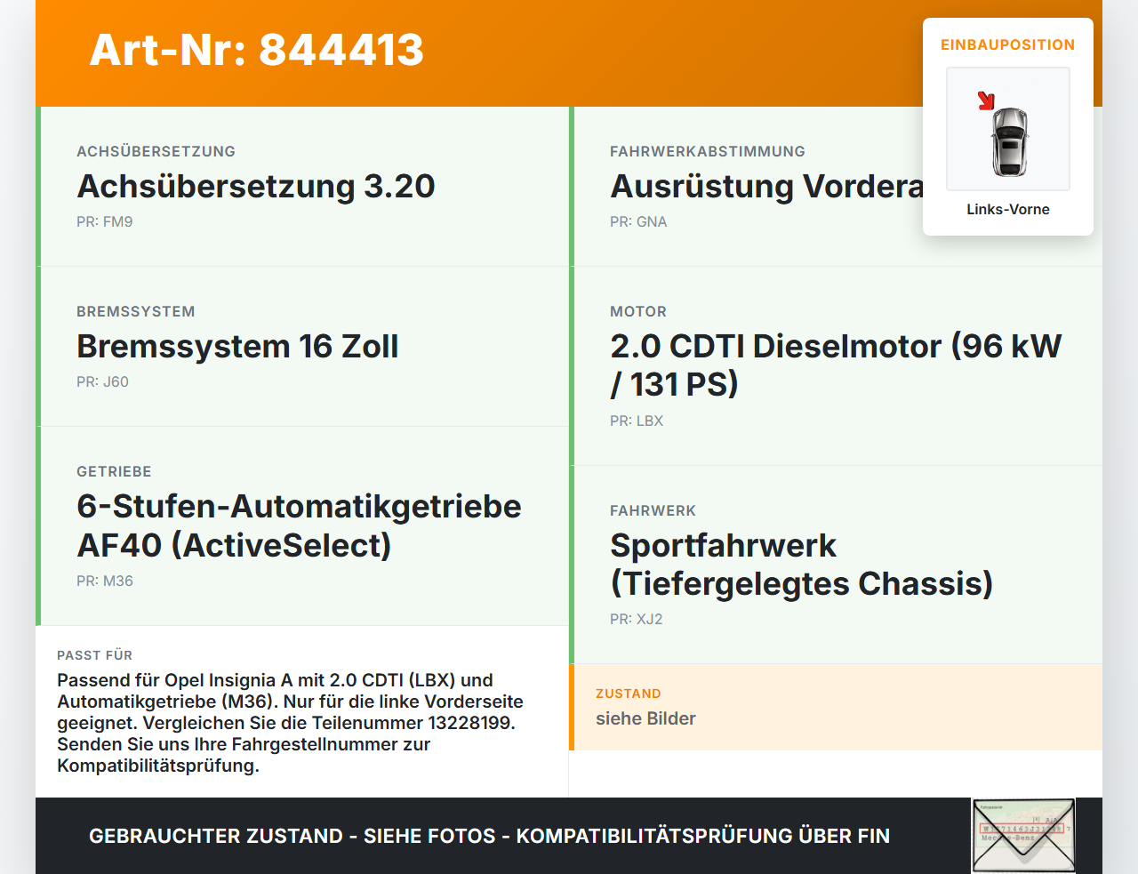Opel Insignia A G09 08-13 CDTI 2,0 96KW Autom Antriebswelle Gelenkwelle Links Vorne Opel Insignia A G09 08-13... Vorschau 3