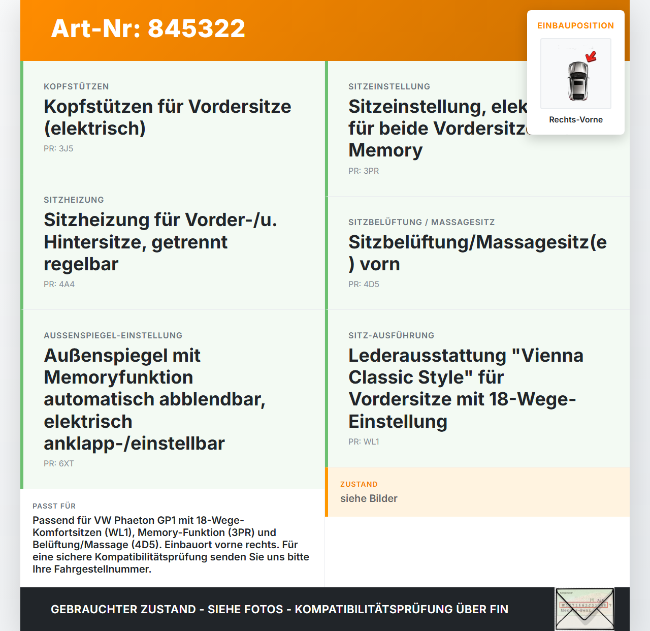 VW Phaeton 3D GP1 07-10 Steuergerät ECU Modul SG Stizsteuergerät Rechts Vorne VW Phaeton 3D GP1 07-10 23.04.2007... Vorschau 3