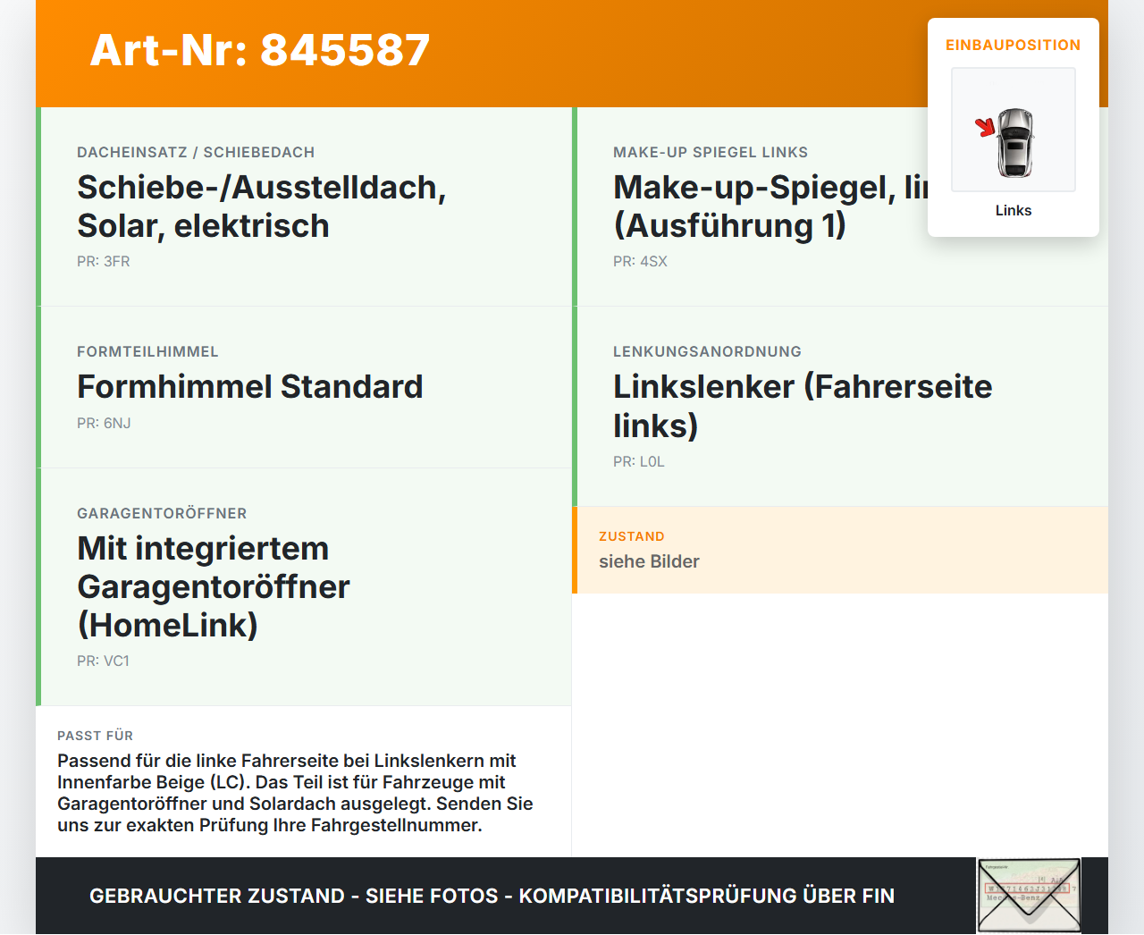 VW Phaeton 3D GP1 07-10 Sonnenblende Beige Links Fahrerseite VW Phaeton 3D GP1 07-10 23.04.2007 3D0857551F gebraucht Vorschau 3