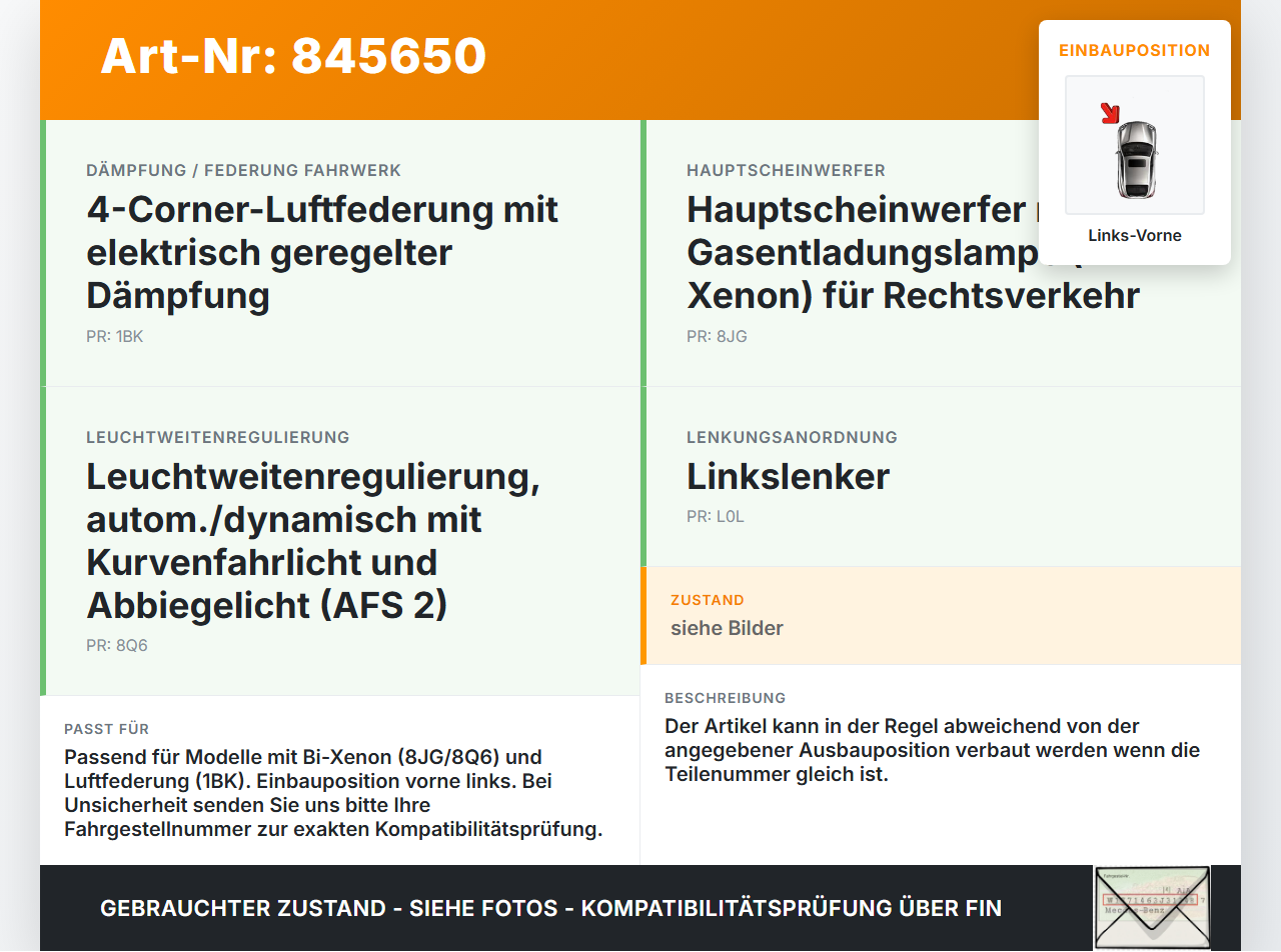 VW Phaeton 3D GP1 07-10 Xenon LWR Sensor Neigung Links Vorne VW Phaeton 3D GP1 07-10 23.04.2007 3D0941285E... Vorschau 3