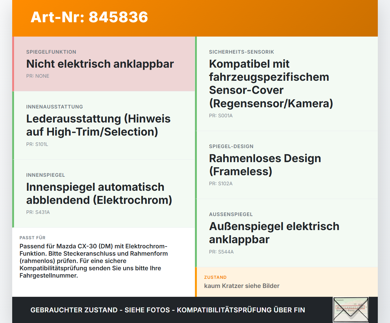 Mazda CX-30 19-24 Innenspiegel Rückspiegel Spiegel Innen Elektrochrom Mazda CX-30 19-24 18.05.2020 gebraucht Vorschau 3